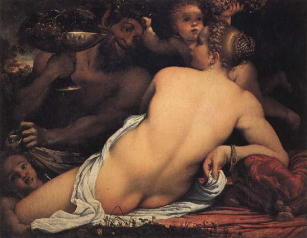 Annibale Carracci Bacchante with a Satyr and Two Cupids oil painting picture